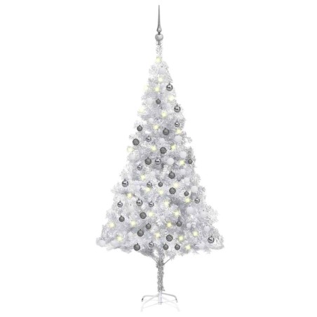 Arbre de Noël artificiel pré-éclairé/boules argenté 180 cm PET 