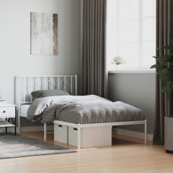 Cadre de lit métal sans matelas et tête de lit blanc 100x190 cm 