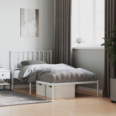 Cadre de lit métal sans matelas et tête de lit blanc 100x190 cm 