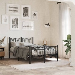 Cadre de lit métal sans matelas avec pied de lit noir 120x200cm 