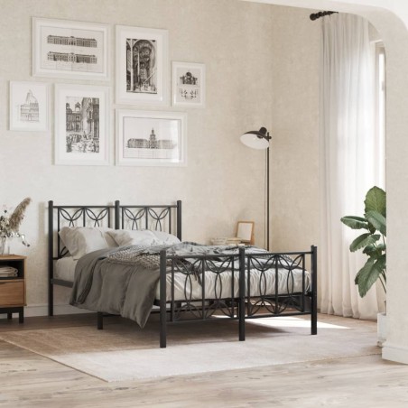 Cadre de lit métal sans matelas avec pied de lit noir 120x200cm 