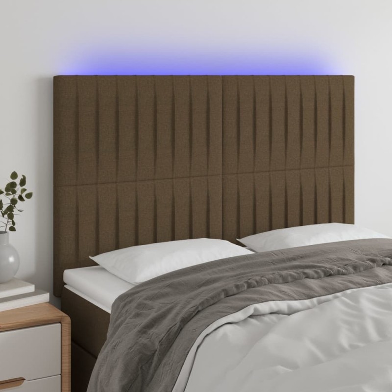 Tête de lit à LED Marron foncé 144x5x118/128 cm Tissu 