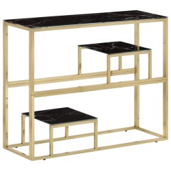 Table console doré acier inoxydable et verre trempé 