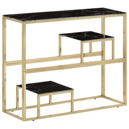 Table console doré acier inoxydable et verre trempé 