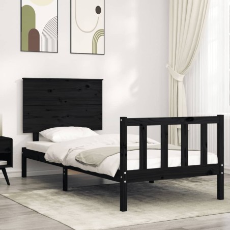 Cadre de lit sans matelas noir bois de pin massif 