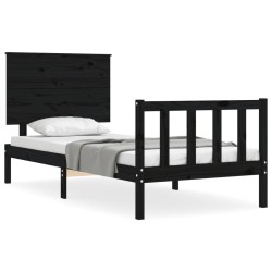 Cadre de lit sans matelas noir bois de pin massif 