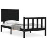 Cadre de lit sans matelas noir bois de pin massif 