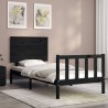 Cadre de lit sans matelas noir bois de pin massif 