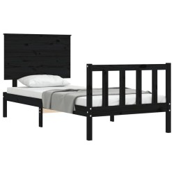 Cadre de lit sans matelas noir bois de pin massif 