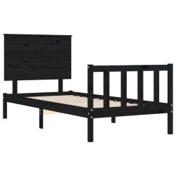 Cadre de lit sans matelas noir bois de pin massif 