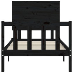 Cadre de lit sans matelas noir bois de pin massif 