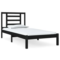 Cadre de lit sans matelas noir 100x200 cm bois massif de pin 