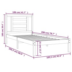 Cadre de lit sans matelas noir 100x200 cm bois massif de pin 