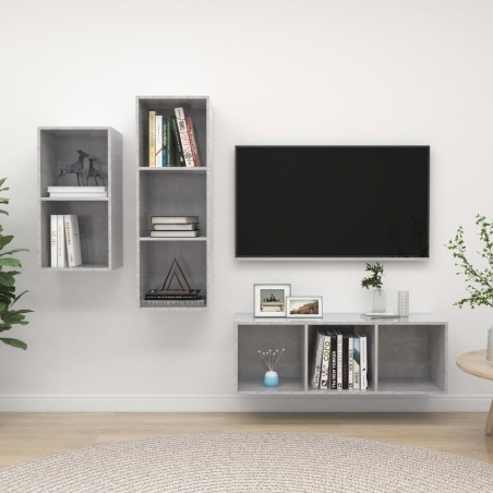 Ensemble de meuble TV 3 pcs Gris béton Bois d'ingénierie 