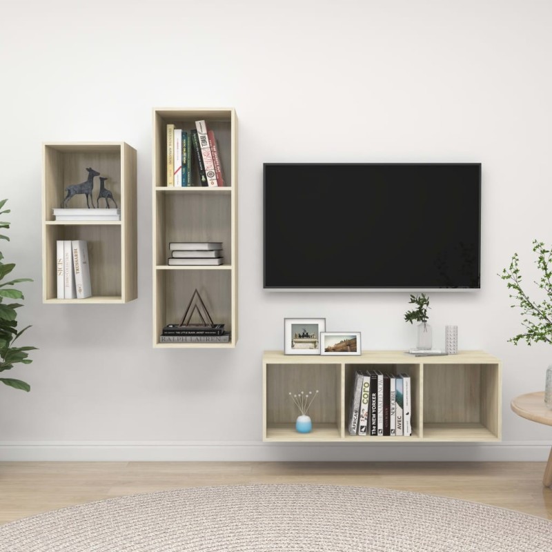 Ensemble de meubles TV 3 pcs Chêne sonoma Bois d'ingénierie Ensemble de meubles TV 3 pcs Chêne sonoma Bois d'ingénierie