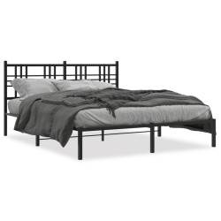 Cadre de lit métal sans matelas avec tête de lit noir 150x200cm 