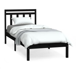 Cadre de lit sans matelas noir bois massif 