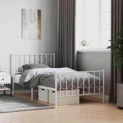 Cadre de lit métal sans matelas et pied de lit blanc 100x190 cm 