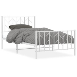 Cadre de lit métal sans matelas et pied de lit blanc 100x190 cm 