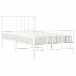 Cadre de lit métal sans matelas et pied de lit blanc 100x190 cm 