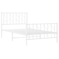 Cadre de lit métal sans matelas et pied de lit blanc 100x190 cm 