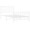 Cadre de lit métal sans matelas et pied de lit blanc 100x190 cm 