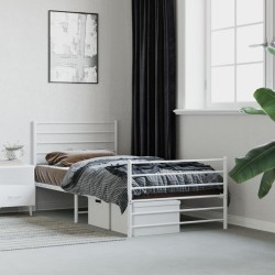 Cadre de lit métal sans matelas et pied de lit blanc 107x203 cm 