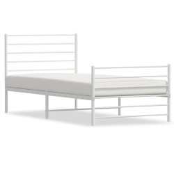 Cadre de lit métal sans matelas et pied de lit blanc 107x203 cm 