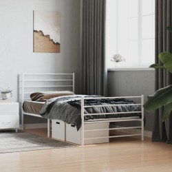 Cadre de lit métal sans matelas et pied de lit blanc 107x203 cm 