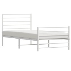 Cadre de lit métal sans matelas et pied de lit blanc 107x203 cm 