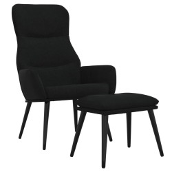 Chaise de relaxation avec tabouret Noir Tissu 