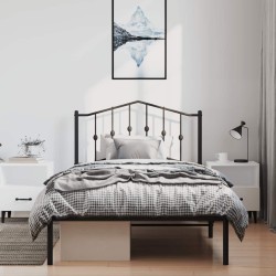 Cadre de lit métal sans matelas avec tête de lit noir 100x190cm 