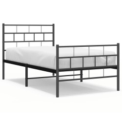 Cadre de lit métal sans matelas avec pied de lit noir 100x190cm 