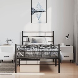 Cadre de lit métal sans matelas avec pied de lit noir 100x190cm 
