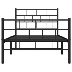 Cadre de lit métal sans matelas avec pied de lit noir 100x190cm 