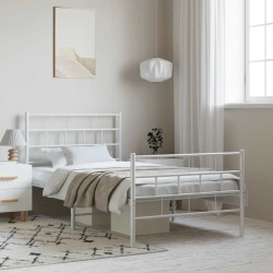 Cadre de lit métal sans matelas et pied de lit blanc 100x190 cm 