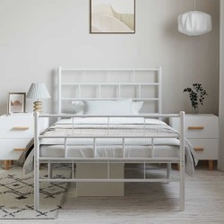 Cadre de lit métal sans matelas et pied de lit blanc 100x190 cm 