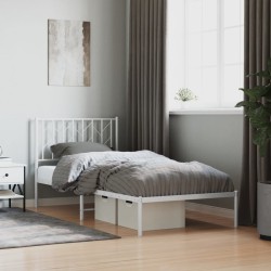 Cadre de lit métal sans matelas avec tête de lit blanc 90x190cm 
