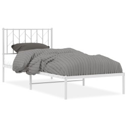 Cadre de lit métal sans matelas avec tête de lit blanc 90x190cm 