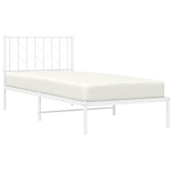 Cadre de lit métal sans matelas avec tête de lit blanc 90x190cm 