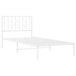 Cadre de lit métal sans matelas avec tête de lit blanc 90x190cm 