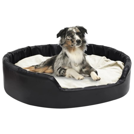 Lit pour chiens Noir et beige 99x89x21 cm Peluche et similicuir 