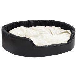 Lit pour chiens Noir et beige 99x89x21 cm Peluche et similicuir 