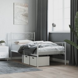 Cadre de lit métal sans matelas avec pied de lit blanc 90x190cm 