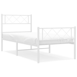 Cadre de lit métal sans matelas avec pied de lit blanc 90x190cm 