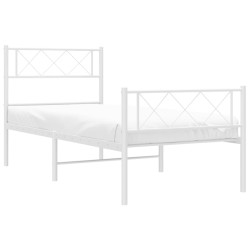 Cadre de lit métal sans matelas avec pied de lit blanc 90x190cm 