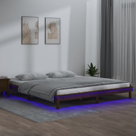 Cadre de lit à LED sans matelas 200x200 cm bois massif 
