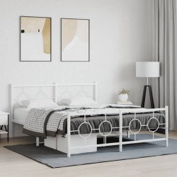 Cadre de lit métal sans matelas et pied de lit blanc 150x200 cm 