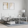 Cadre de lit métal sans matelas et pied de lit blanc 150x200 cm 