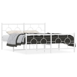 Cadre de lit métal sans matelas et pied de lit blanc 150x200 cm 